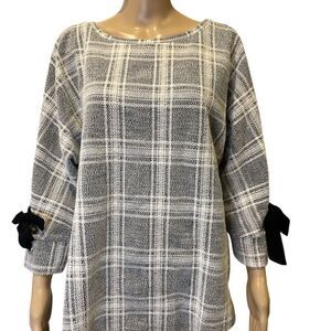 Charter Club Sweater Plaid Laced 3/4 sleeve  with Bow Accents Pullover size XXL
